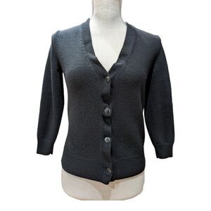 T Alexander Wang Black Merino Wool Open Back Button Front Cardigan Size XS